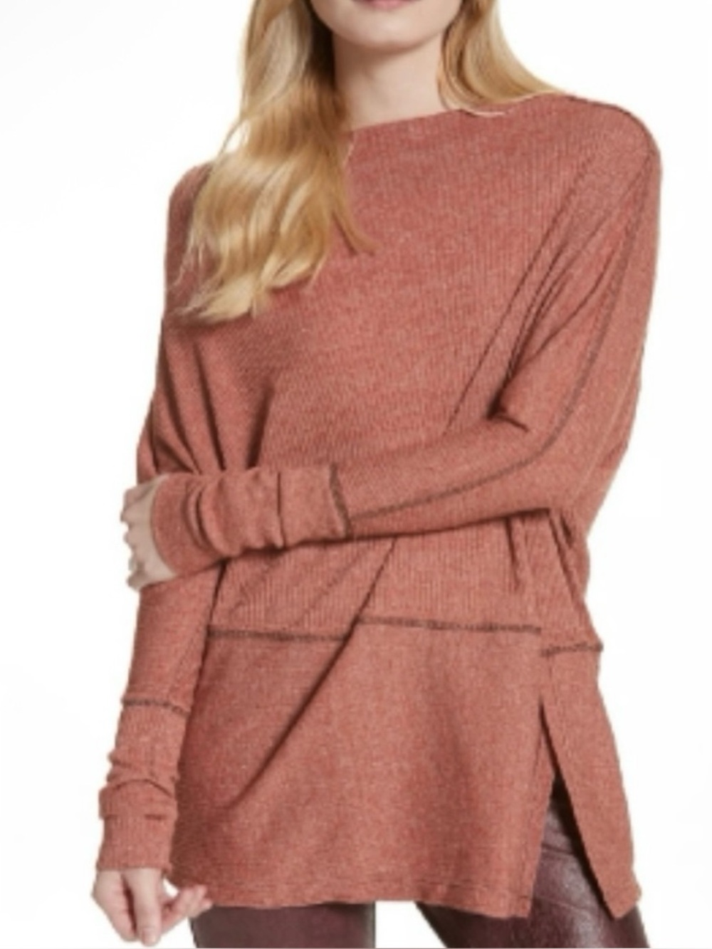 We The Free Asymmetrical Rust Orange Oversized Thermal Tunic Top Women’s Size
M